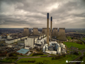 Aerial view of Ferrybridge C with the cooling towers behind the power station buildings
