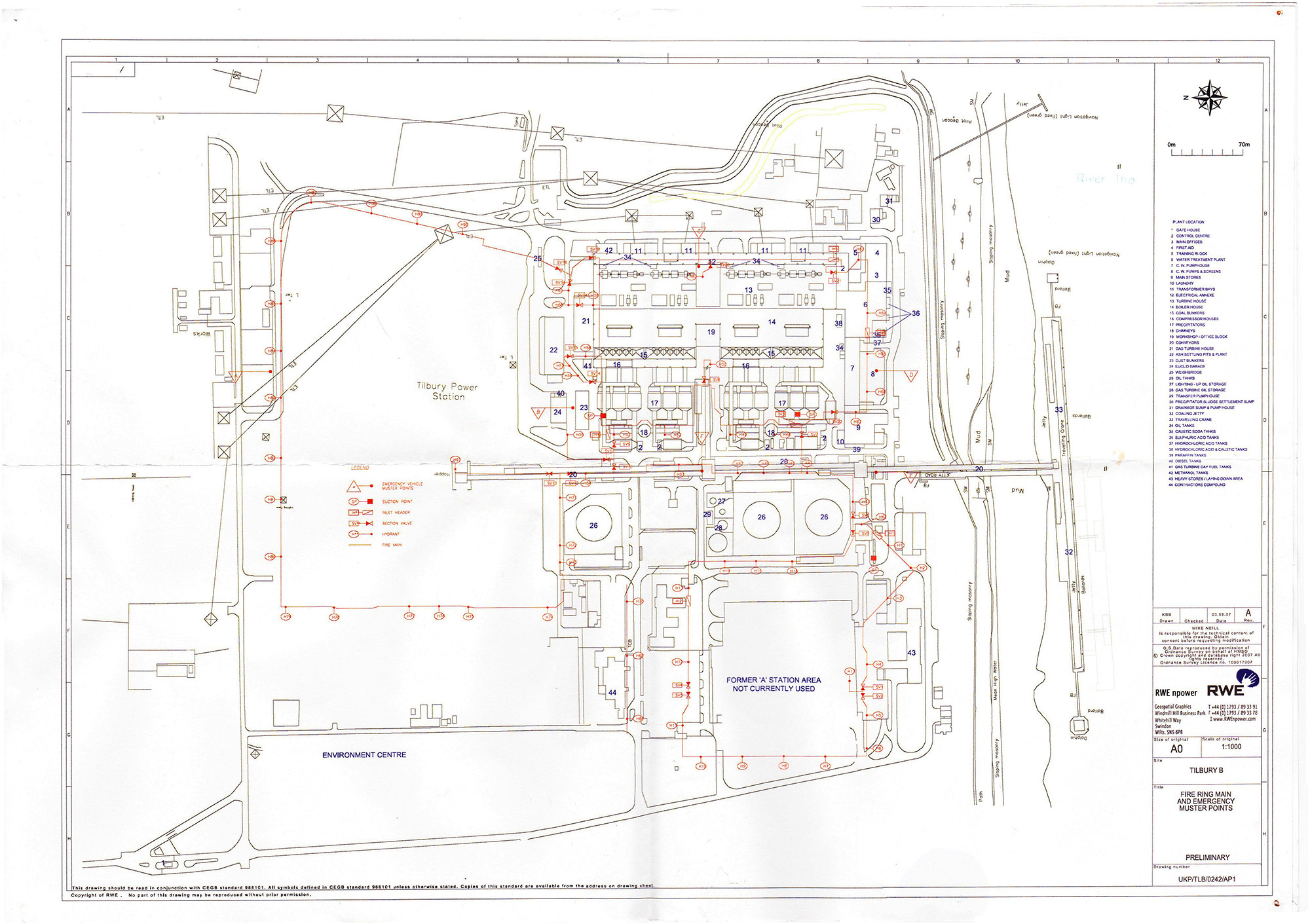 Site Plan of Tilbury Power Station (showing fire ring main)
