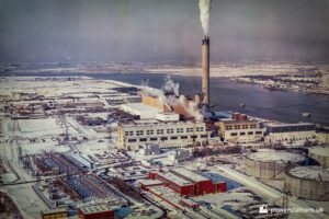 Image of all 4 power stations in the snow, as seen on display in the D station control room