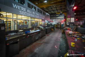 Workshop with stores behind