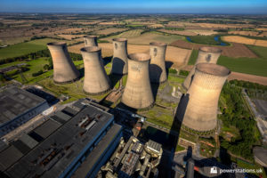 Cooling towers and station viewed from the chimney